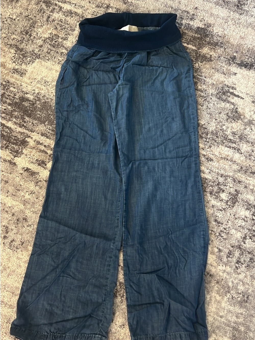 Bella Dahl Indigo Wide-Leg Pull-On Pants with Knit Waistband